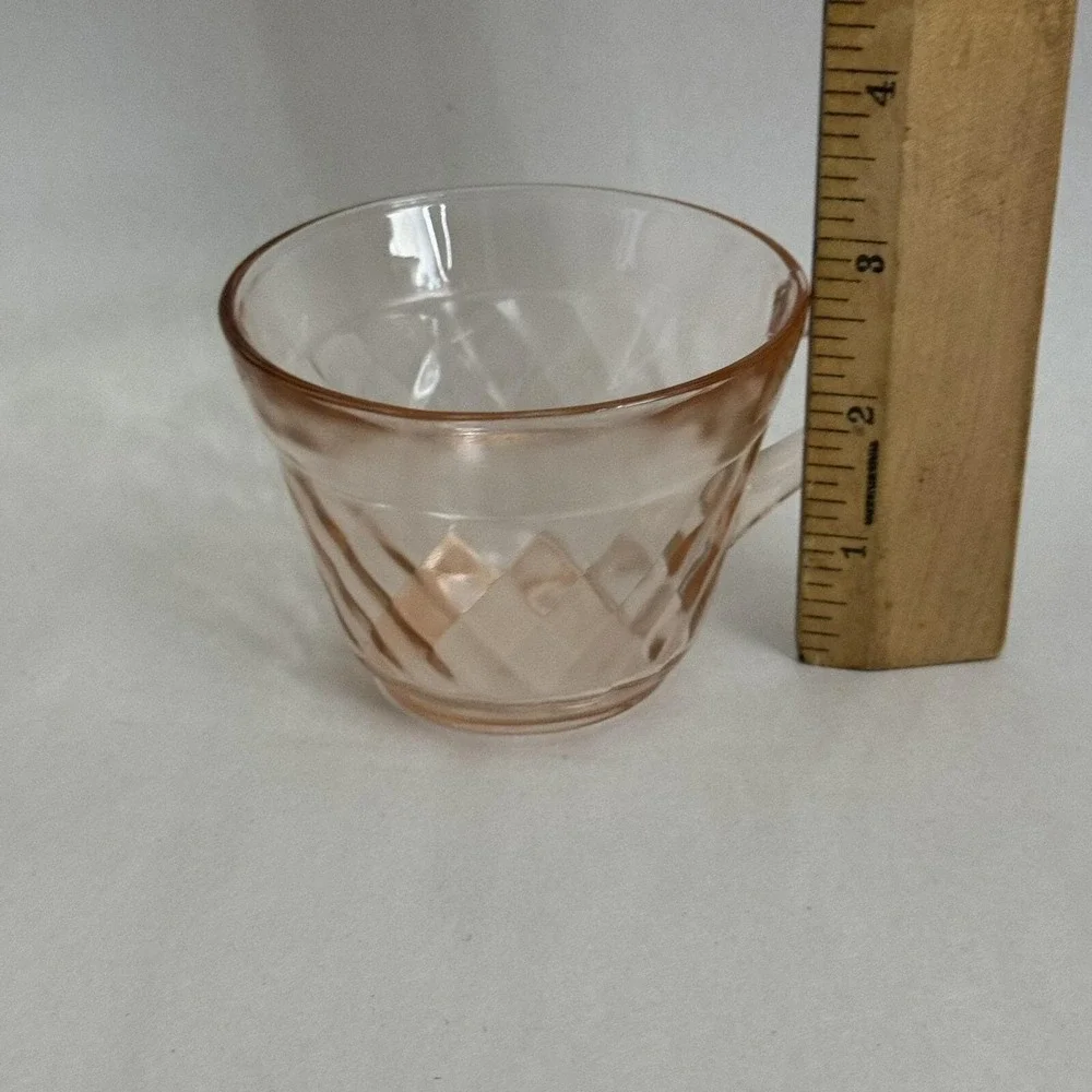 (2) Vintage Hazel Atlas‎ Glass DIAMOND OPTIC Pink Cup Teacup